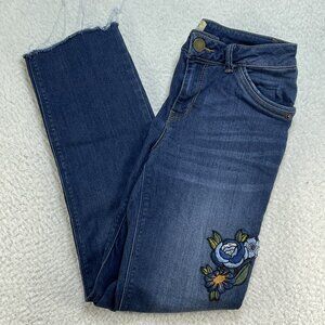 Democracy Jeans Womens 4 Blue Slim Straight Flood Leg Embroidered Low Rise 25x25